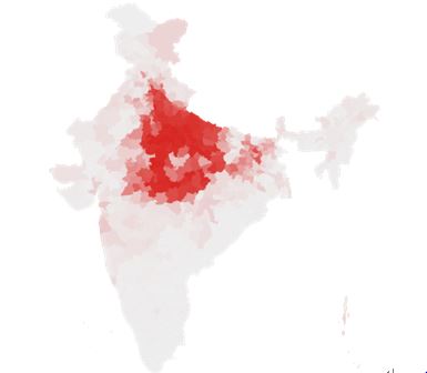 Distribution of L1 self-reported speakers of Hindi in India
